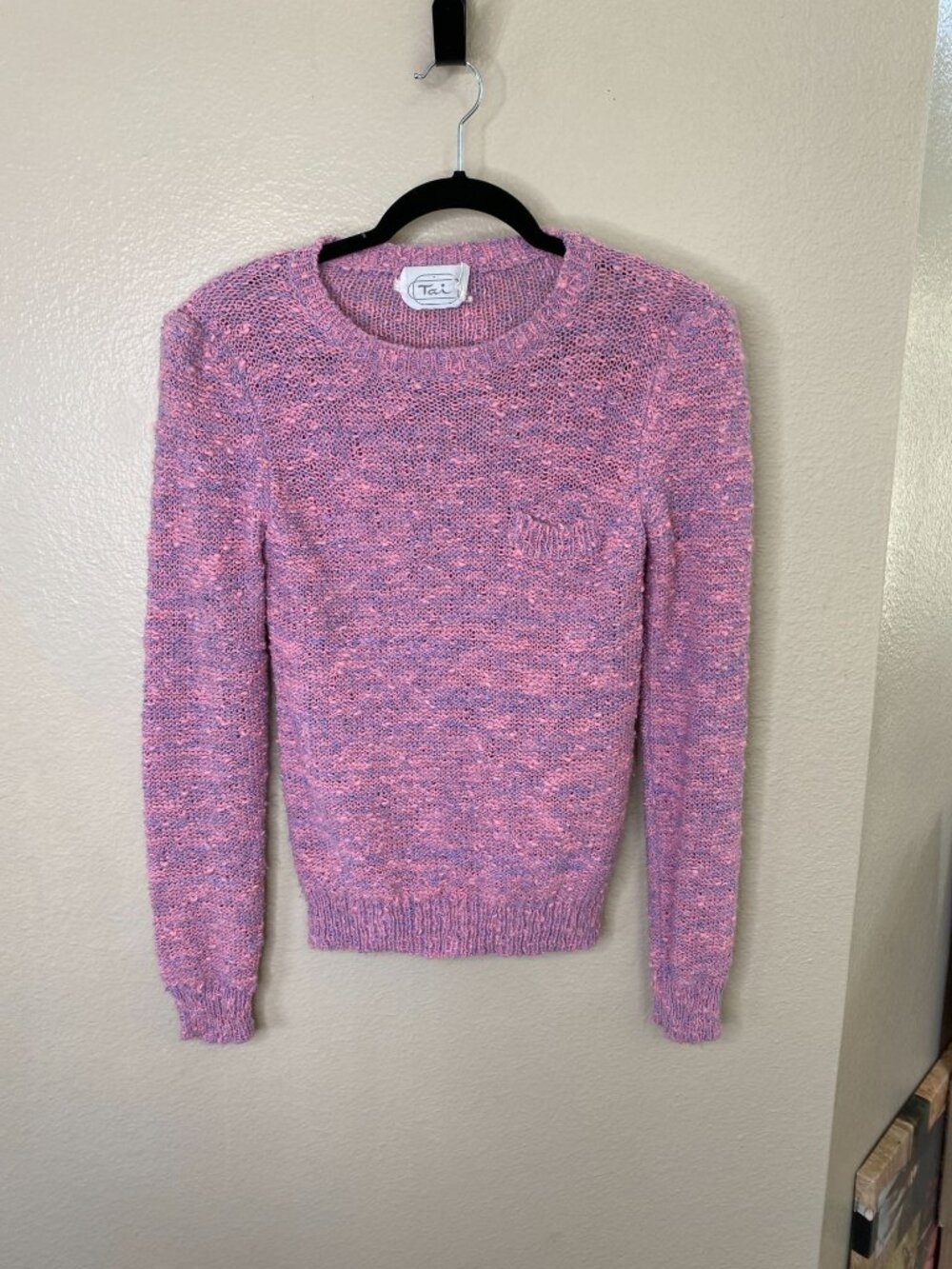 Tai Womens Pink & Purple Knit Pullover Sweater Small Acrylic Nylon Vintage